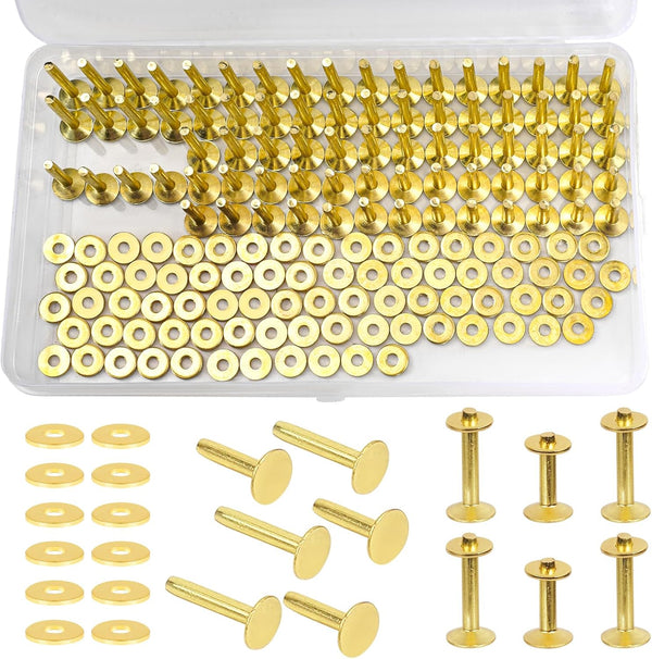 Junesunshine 154 Pcs Brass Rivets - Smooth & Pattern-Free, Pure Copper Rivets & Burrs for Leather Work, Jeans, Jacket, Clothing, Bag, Belt, Strap,