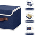 ANMINY 2PCS Storage Bins with Lid PU Leather Handles Storage Boxes PP Plastic Board Decorative Foldable Lidded Cotton Linen Fabric Home Cubes