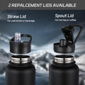 HASLE OUTFITTERS 32 Oz Insulated Water Bottle Stainless Steel Double Walled Vacuum Sports Water Bottle with 2 Lids (Straw and Spout Lid) for Gym