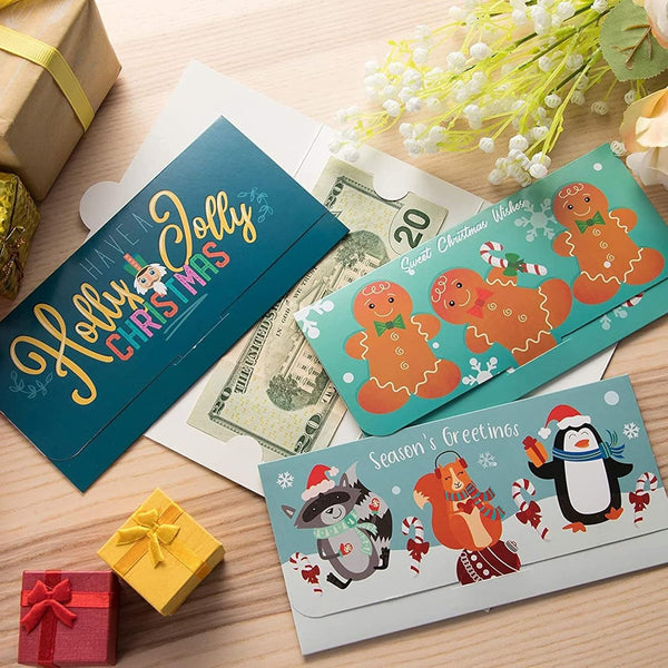 Sustainable Greetings 36 Pack Christmas Money Holders for Cash, Money Holders for Christmas Gifts, Holiday Cards with Envelopes, 6 Holiday Designs