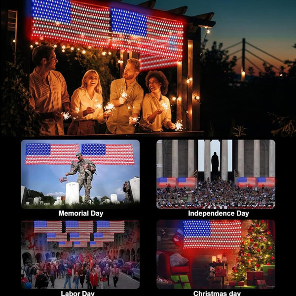 HYH American Flag Lights with 420 Super Bright Leds Waterproof Led Flag Net Light of the United States for Memorial Day,Yard,Garden