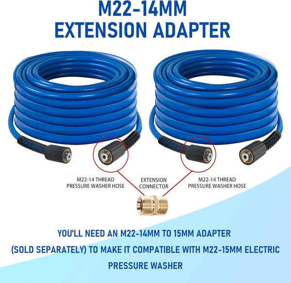 Hourleey Pressure Washer Hose 30 FT, 3600 PSI Flexible Kink Resistant Power Washer Hose Replacement, 1/4" Quick Connect Pressure Hose Extension, Blue
