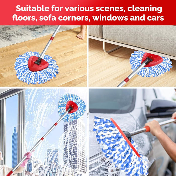 Spin Mop Head, Base, Handle Replacement for O-Ceda RinseClean 2 Tank System,4 Microfiber Mop Refills, 1 Base and 30-58in Handl Set Combo (Blue 2