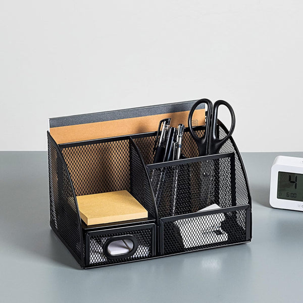 Amazon Basics Mesh Pen Holder and Organizer, Black, â9.1" X 5.9" X 5.5