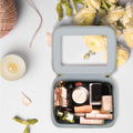 Prite Small Makeup Bag for Women Portable Clear Makeup Bag Cute Mini Waterproof Travel Cosmetic Bag with Gold Zipper for Car Essentials(Grey)