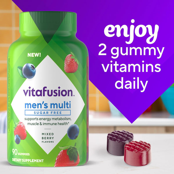 Vitafusion Sugar Free MenâS Multi Daily Gummy Multivitamins, Supports Energy Metabolism, Muscle and Immune Health (1), Mixed Berry Flavors, 90 Count