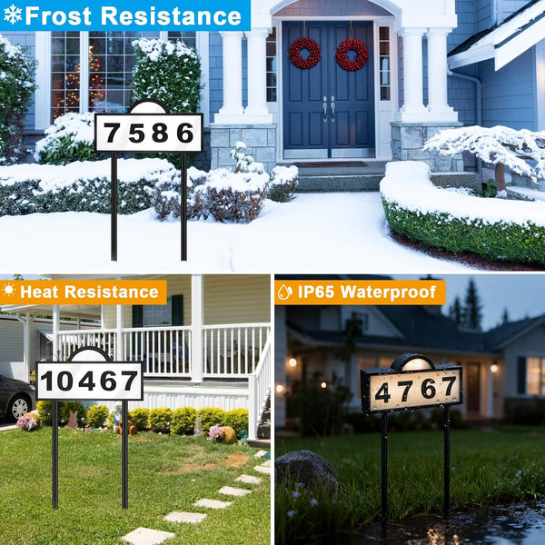 Solar House Numbers for Outside, Aqonsie Solar Powered Address Sign, Waterproof outside 3000K Warm LED & 4500K & 6000K White Illuminated Plaques