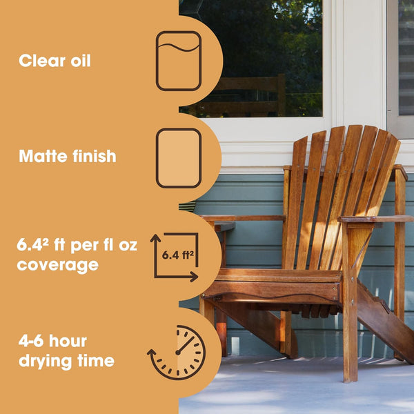 Furniture Clinic Teak Oil | Wood Oil Protects & Cleans Outdoor & Indoor Furniture, Boats, Shower Benches | Restore & Protect Wood, Prevent Drying