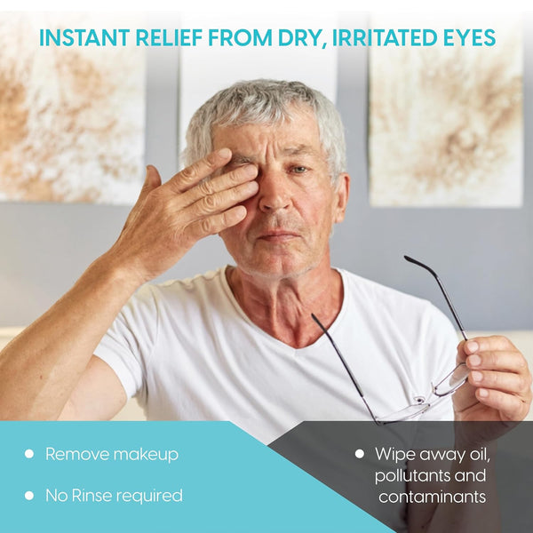 Clear C Eyelid Wipes Pre-Moistened for Dry Eyes â Rinse Free Eye Lid Cleaning Wipes â Individually Wrapped Travel Eye Wipes, 1 Box of 30