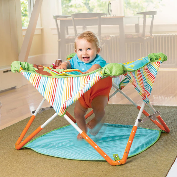 Bright Starts, Pop 'N Jump Portable Baby Activity Center, Indoor Outdoor Use, Lightweight, Carrying Bag, Canopy, 6-12 Months (Animals)