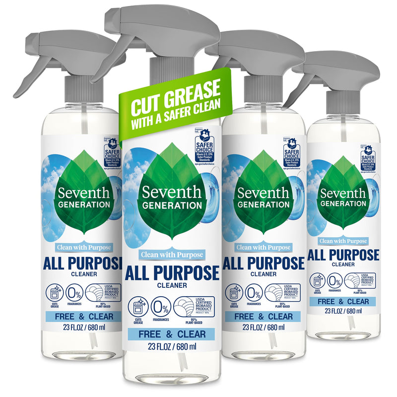 Seventh Generation All Purpose Cleaner, Biodegradable Formula, Free & Clear, 23 Oz (Pack of 4)