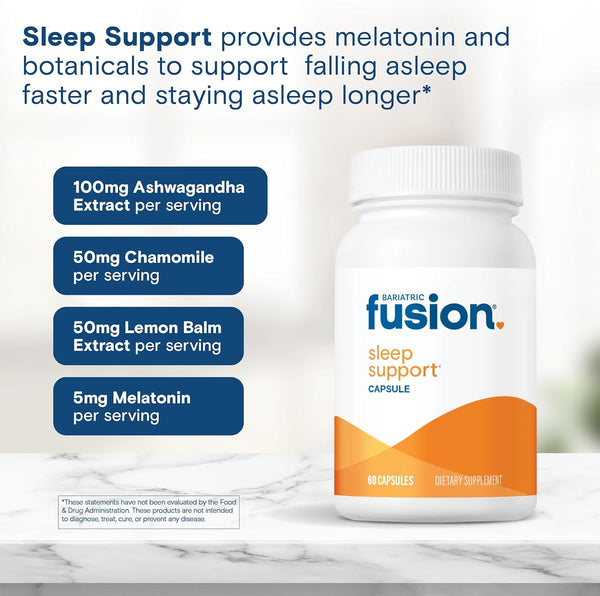 Bariatric Fusion Sleep Support | Vegan Sleep Supplement with Melatonin and Ashwagandha | Bariatric Vitamin for Adults* | Gluten, Dairy and Soy