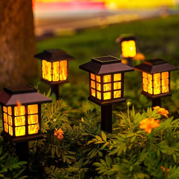 GIGALUMI Solar Lights for Outside,8 Pack Flickering Flame LED Solar Outdoor Lights, Waterproof Solar Garden Lights Maintain 10 Hours of Lighting