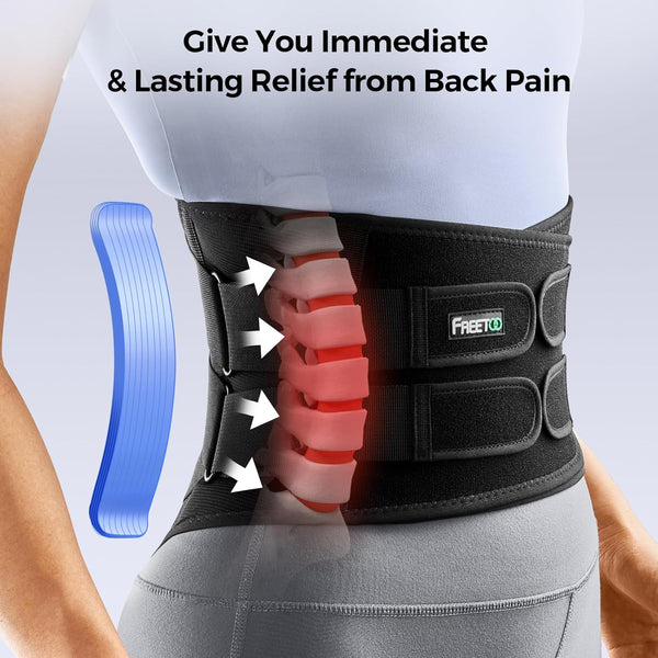 FREETOO Back Brace for Men Lower Back Pain with 7 Metal Stays, for Sciatica, Herniated Disc, Scoliosis and More Pain Relief! Breathable Back