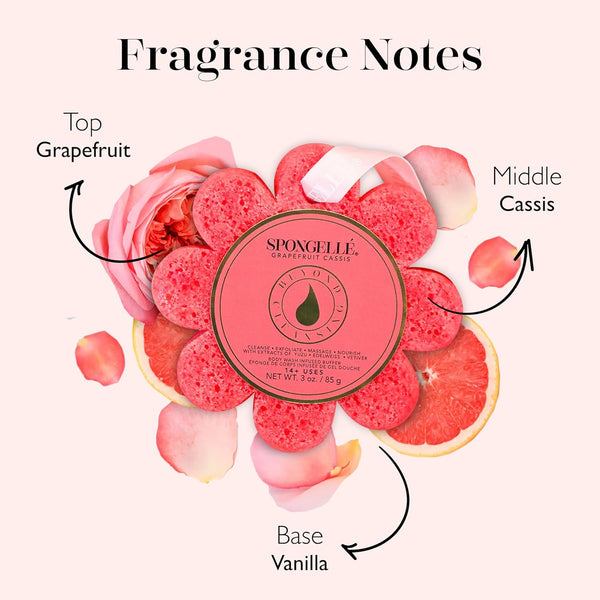 Spongelle Grapefruit Cassis Wild Flower Loofah Body Scrubber | Bath & Shower Loofah for Women | Body Scrubber Exfoliator with Body Wash Infused