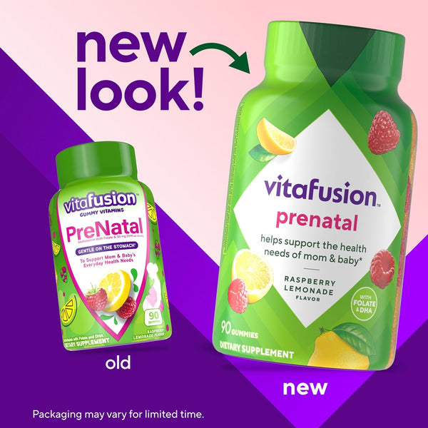 Vitafusion Prenatal Gummy Vitamins, Raspberry Lemonade Flavored, Pregnancy Vitamins for Women, with Folate and DHA, AmericaâS Number 1 Gummy