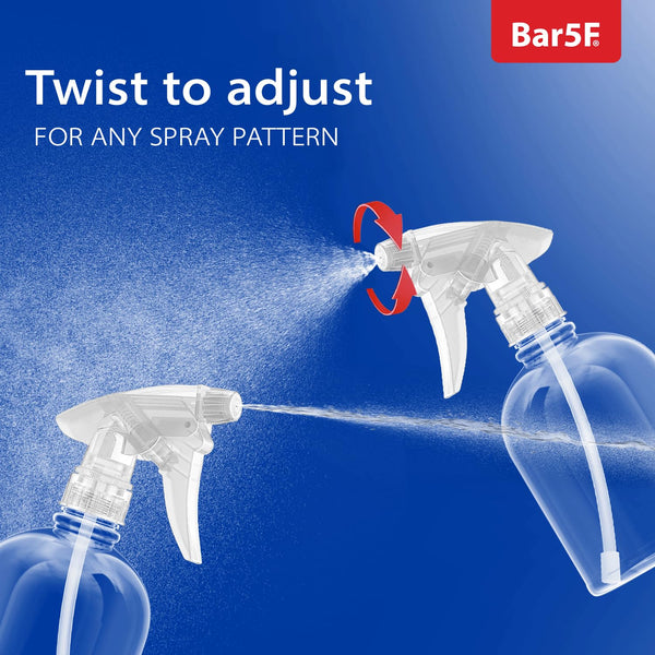 Bar5F Plastic Spray Bottle, 16 Oz | Leak Proof, Empty, Clear, Trigger Handle, Adjustable Fine to Stream Output, Refillable, Heavy Duty Sprayer for
