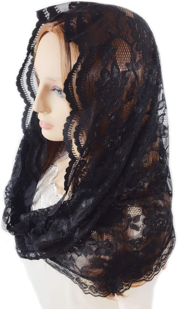 PAMOR Infinity Chapel Veil Floral Latin Mass Head Covering Lace Scarf Mantilla Veils for Church