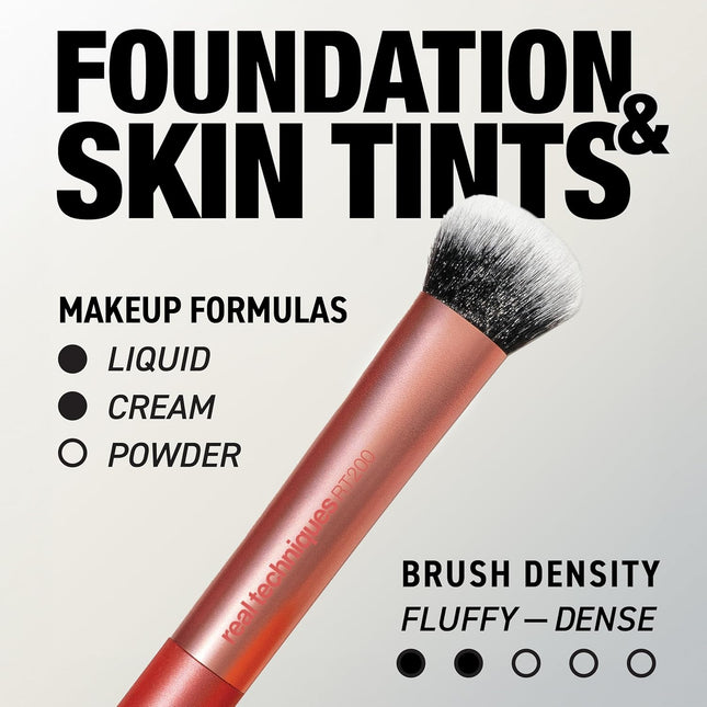 Real Techniques Expert Face Professional Foundation Makeup Brush for Even Streak Free Application, Dense Bristles For Bu