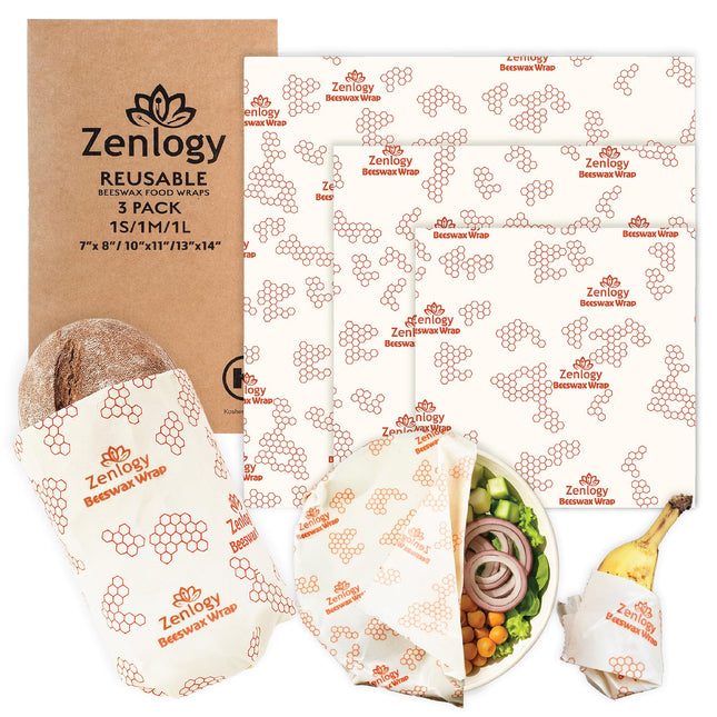 Zenlogy Reusable Beeswax Food Storage Wrap, Eco Friendly Alternative, Sustainable Organic Cut to Size Cotton Beeswax Wra