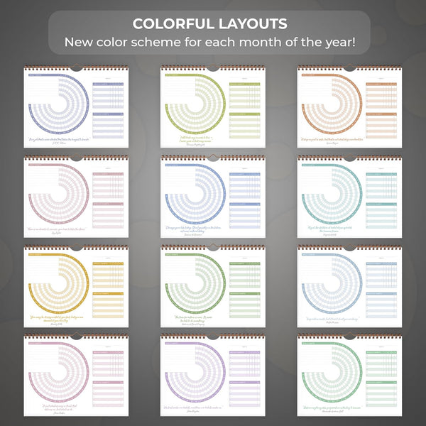 Clever Fox Habit Calendar Circle â 24-Month Inspirational Daily Habit Tracker with Colorful Pages â Routine & Goal Planner Journal (Black)