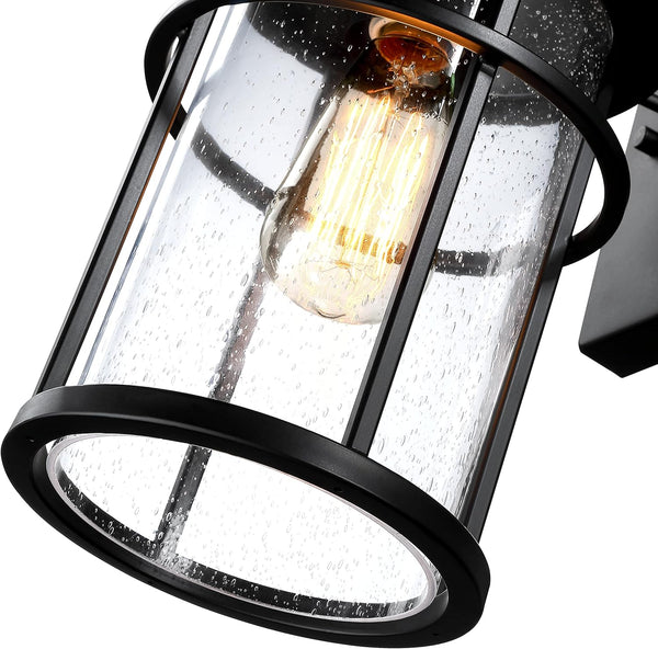 Outdoor Wall Lantern, Exterior Waterproof Wall Sconce Light Fixture, Anti-Rust Black Wall Mount Lighting with Seeded Glass Shade, E26 Socket Front