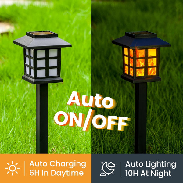 GIGALUMI Solar Lights for Outside,8 Pack Flickering Flame LED Solar Outdoor Lights, Waterproof Solar Garden Lights Maintain 10 Hours of Lighting