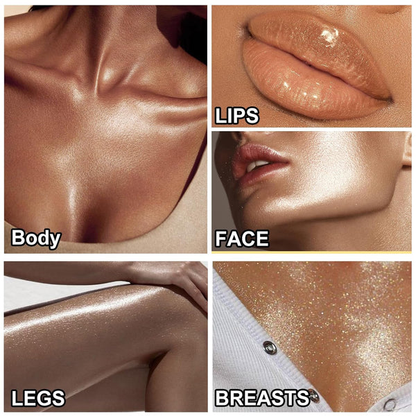 Shimmer Oil 100ml, Moisturizing Long Lasting Body Luminizer Face Brighten, Waterproof Liquid Illuminator Glow, Glitter Oil Highlighter Summer