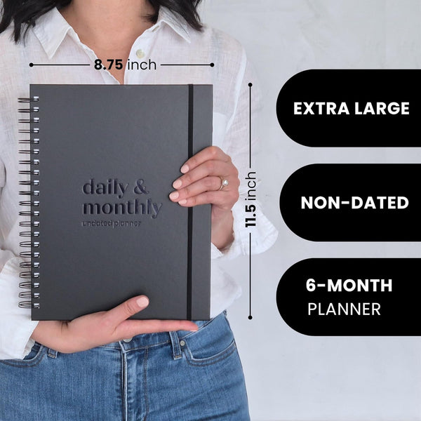 Undated Daily Planner | 2026 Calendar | Large Daily and Monthly Planner with Hourly Schedule, 8.5" x 11" | 6 Month, Full Page a Day, To do List,