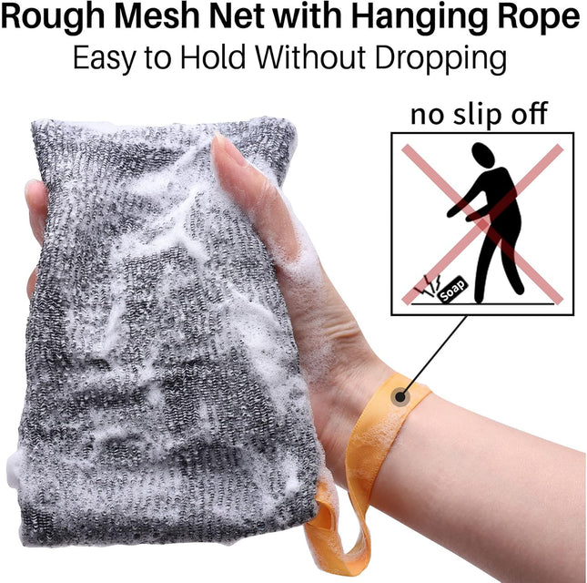 6-Pack Soap Pocket Exfoliating Soap Saver Pouch, Body Scrubber Rough Sponge Exfoliator for Bath or Shower, Gray Mesh Bar