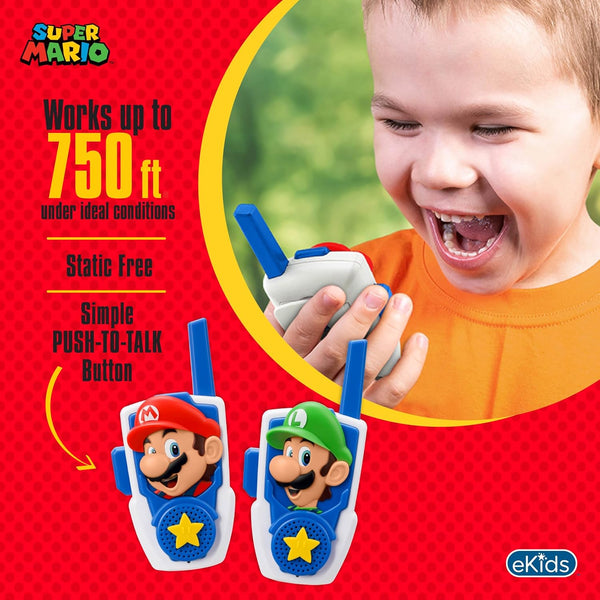 Super Mario Bros Walkie Talkies Kids Toys, Long Range, Two Way Static Free Handheld Radios, Designed for Indoor or Outdoor Games for Kids Aged 3