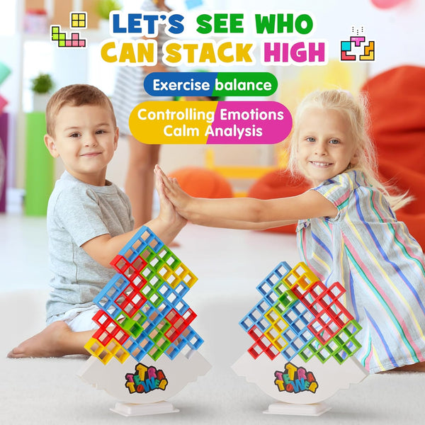 WOWNOVA 48PCS Tetra Tower, Fun Balance Stacking Building Blocks Board Game for Kids, Adults, Friends, Team, Classroom, Dorm, Family Game Night and