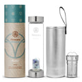 Almeara Crystal Water Bottle with Authentic Lapis Lazuli, Opal Stones & Aquamarine Removable Gemstones, Loose Leaf Tea Infuser - Relaxation,