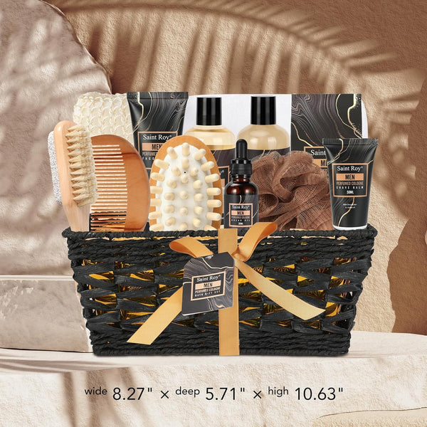 Valentines Day Gifts for Him Fathers Day Bath Perfume Gift Set for Men, 14 Pcs Spa Basket with Classic Perfume Kit, Personal Self Care Shaving Kit