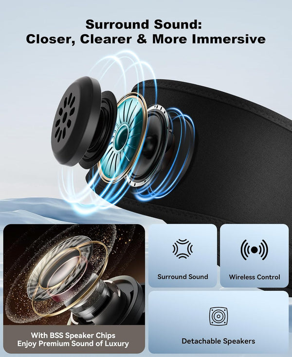 MUSICOZY Sleep Headphones Bluetooth 5.4 Headband, Sports Wireless Earphones Sweat Resistant Earbuds Sleeping Headphone with Ultra-Thin HD Stereo