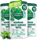 Seventh Generation Multi Purpose Wipes All Purpose Cleaning Garden Mint Scent with 100% Essential Oils and Botanical Ingredients 70 Count, Pack of 3