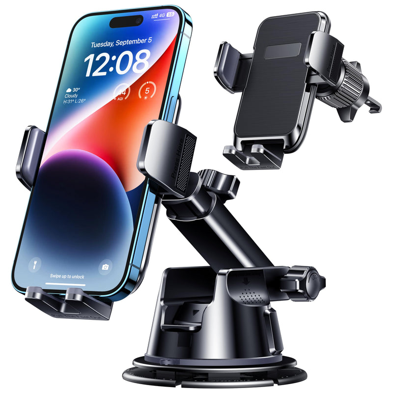 Car Phone Holder Mount, [Military-Grade Suction & Super Sturdy Base] 3 in 1 Universal Phone Mount for Car Dashboard Windshield Air Vent Car Mount