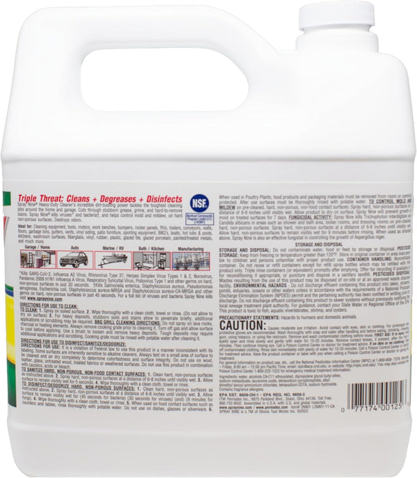 Spray Nine 26801 Heavy Duty Cleaner, Degreaser & Disinfectant for Home, Yard Equipment, Automotive & More - Refill for Spray Bottle 1 Gallon (Pack