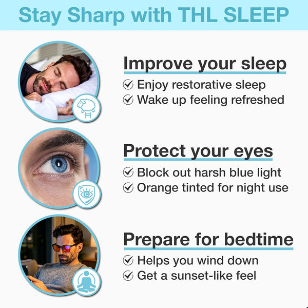 XL Orange Blue Light Blocking Glasses for Better Sleep - 99.5% Premium Acetate Computer Migraine Glasses for Men - Amber Tint Gaming Glasses - TV