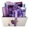 Spa Gift Basket with Lavender Fragrance and Lilac Color - Bath and Body Set Includes Shower Gel, Body Lotion, Hand Lotion, Bath Salt, Flower