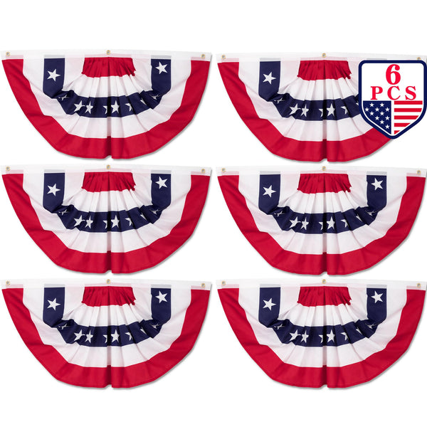 6 PCS 4Th of July Decorations Outdoor, 1.5 X 3 FT American Flag Banner, Patriotic Bunting USA Pleated Fan Flags US Half Fan Flag Independence Day