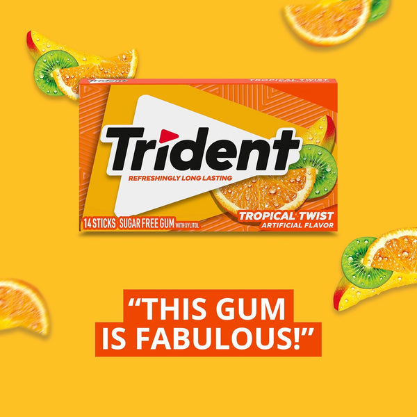Trident Bubblegum Sugar Free Gum, 12 Packs of 14 Pieces (168 Total Pieces)