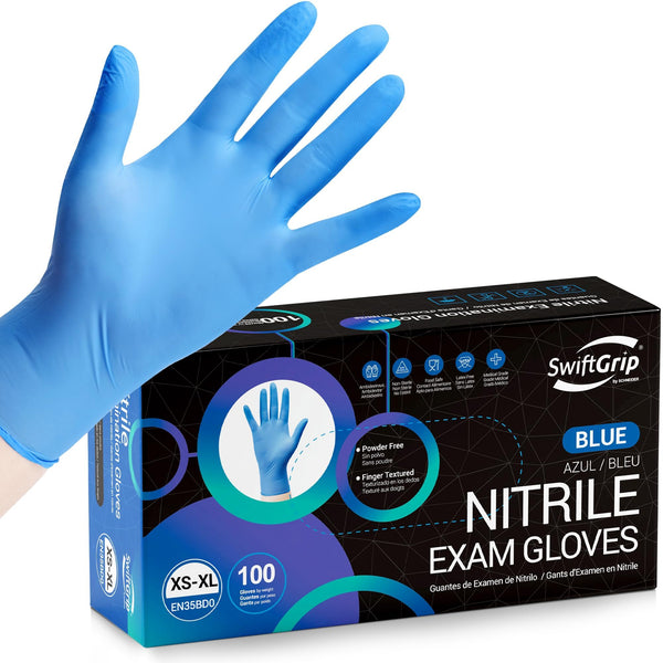 Disposable Nitrile Exam Gloves, Blue, Gloves Disposable Latex Free for Medical, Cleaning & Food Prep, 100-Ct