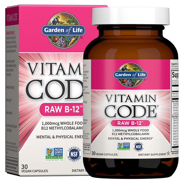 Garden of Life B12 - Vitamin Code Raw B-12 - 30 Capsules, 1,000Mcg Whole Food B12 Methylcobalamin for Energy, Vegan Methylcobalamin B12 Vitamin