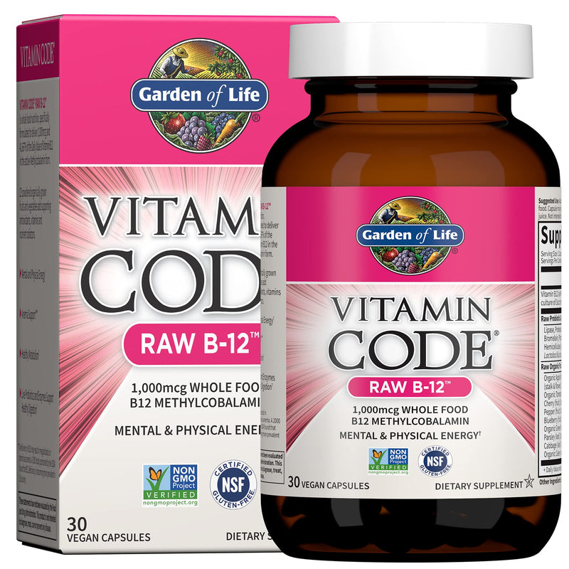Garden of Life B12 - Vitamin Code Raw B-12 - 30 Capsules, 1,000Mcg Whole Food B12 Methylcobalamin for Energy, Vegan Methylcobalamin B12 Vitamin