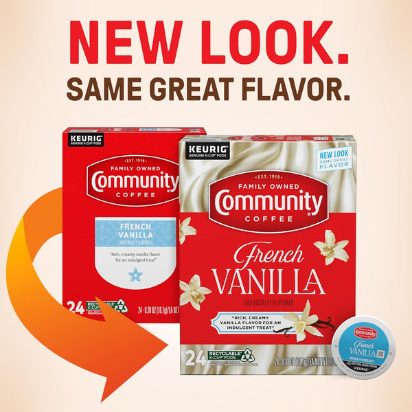 Community Coffee French Vanilla Flavored 96 Count Coffee Pods, Medium Roast, Compatible with Keurig 2.0 K-Cup Brewers, 24 Count (Pack of 4)