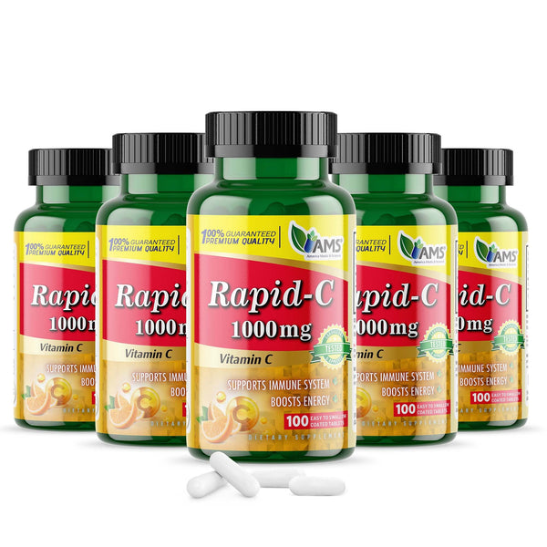 America Medic & Science Rapid-C 1000Mg Vitamin C Supplement (5 Pack of 100 Tablets) Energy Booster, Daily Immune System Support, Antioxidant |