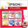 Tipson Wellness Variety Sampler: 6 Flavors | 6 Benefits (60 Tea Bags) - Green Tea & Herbal Infusions for Cleansing, Boosting, Support, and Sleep |