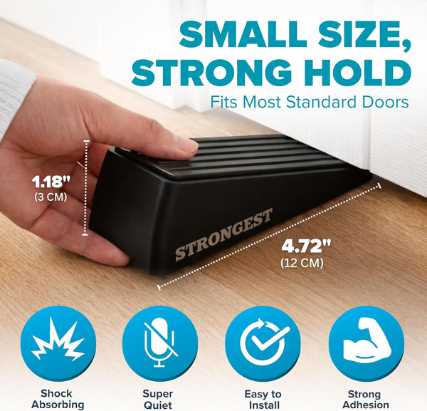 Strongest Home Door Stopper, Heavy Duty Door Stop Wedge Made of Premium Quality Zinc and Rubber Suits Any Door, Any Floor. plus 2 Self Adhesive