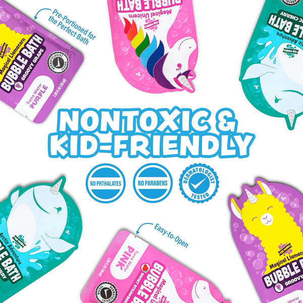 Tub Works® Magical Kids Bubble Bath, Variety 12 Pack | Creates Colorful Water & Tons of Foam Bath Bubbles | Nontoxic | Character-Themed Bubble